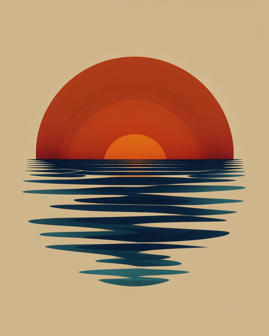 Fiery Orange Setting Sun Over Wavy Water T-Shirt
