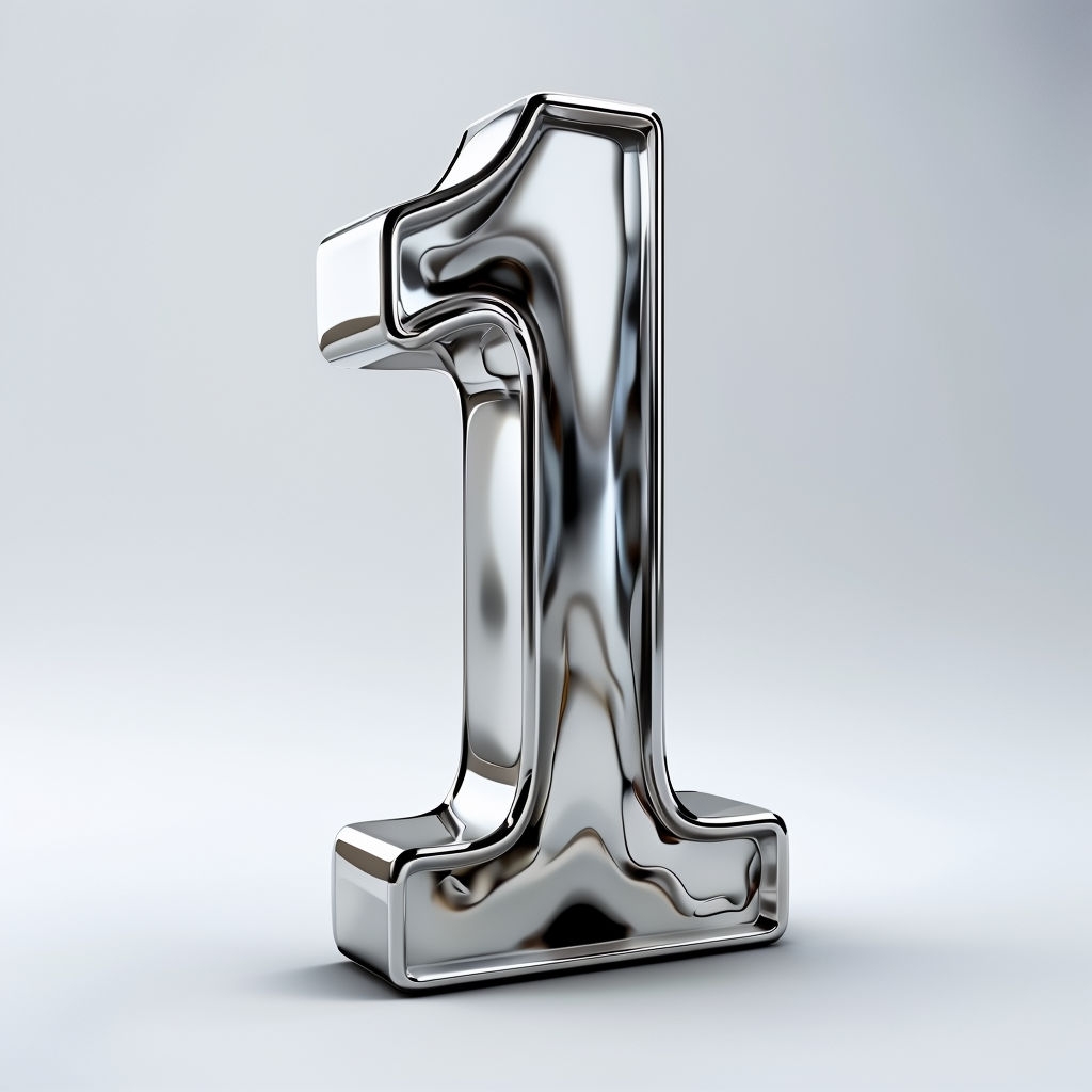 Sleek 3D Silver Number One with Metallic Finish Art Print Monogram