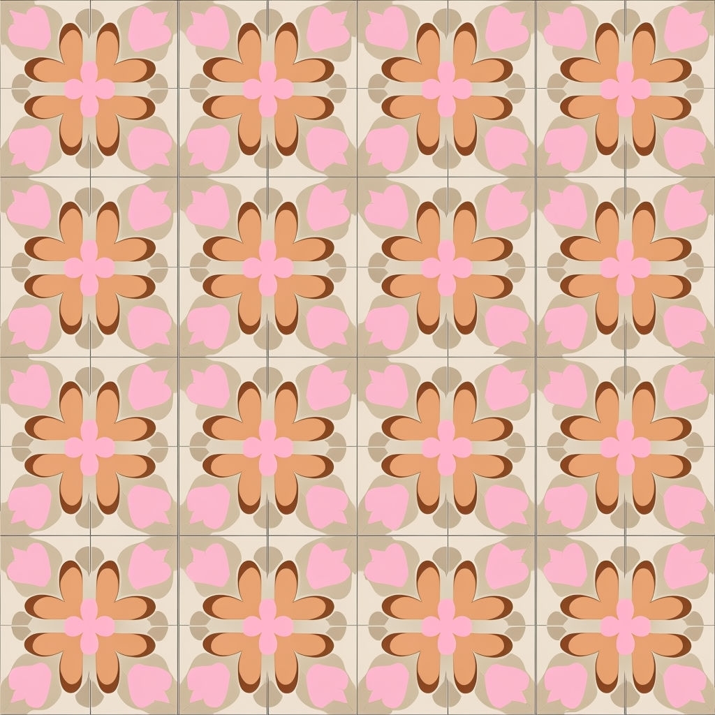 Stylized Flower Geometric Grid Pattern in Soft Colors Seamless Pattern