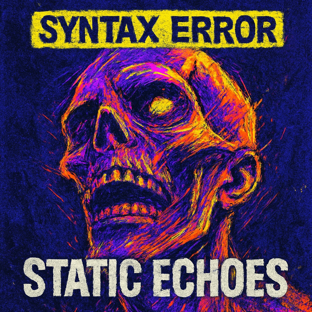 Vivid Neon Skeleton Art with Syntax Error Text for Spotify Album Cover