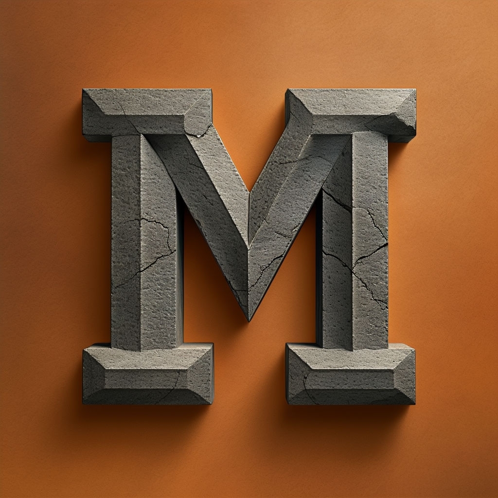 Bold Geometric Letter M Stone Logo Design for Branding Monogram