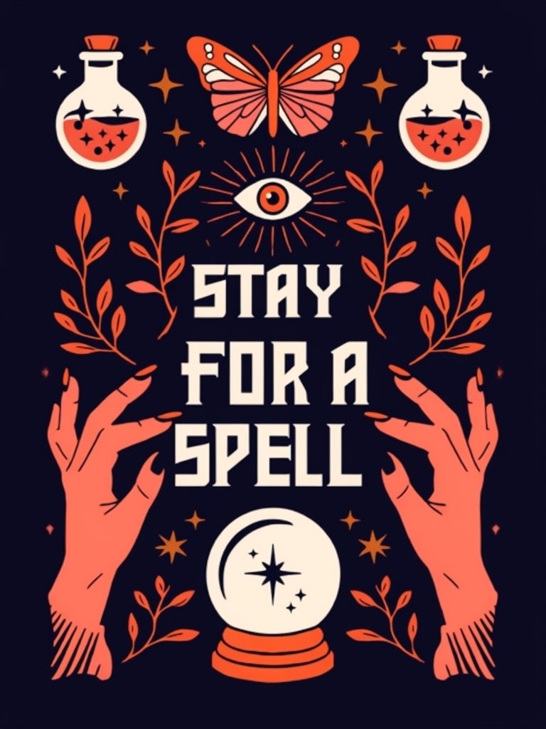 Whimsical Vintage Stay For A Spell Mystic Art Poster
