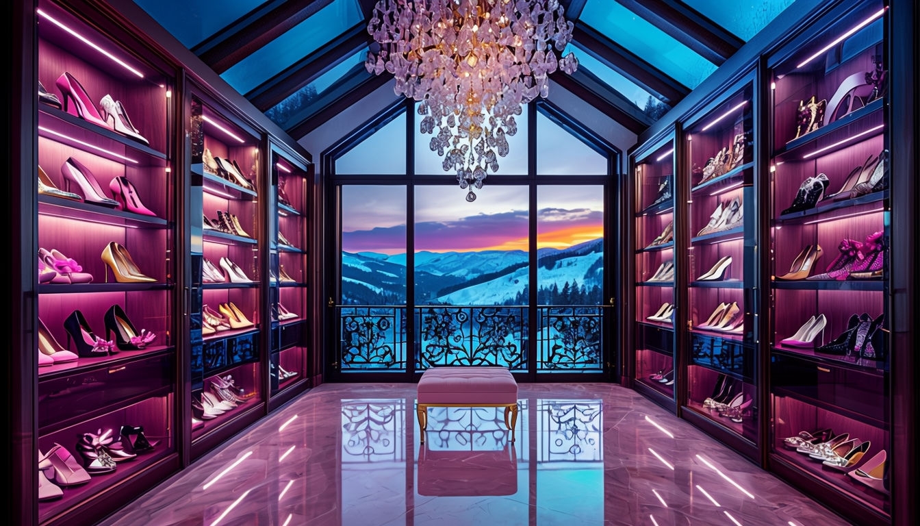 Luxurious Opulent Walk-In Closet Design with Scenic View Poster