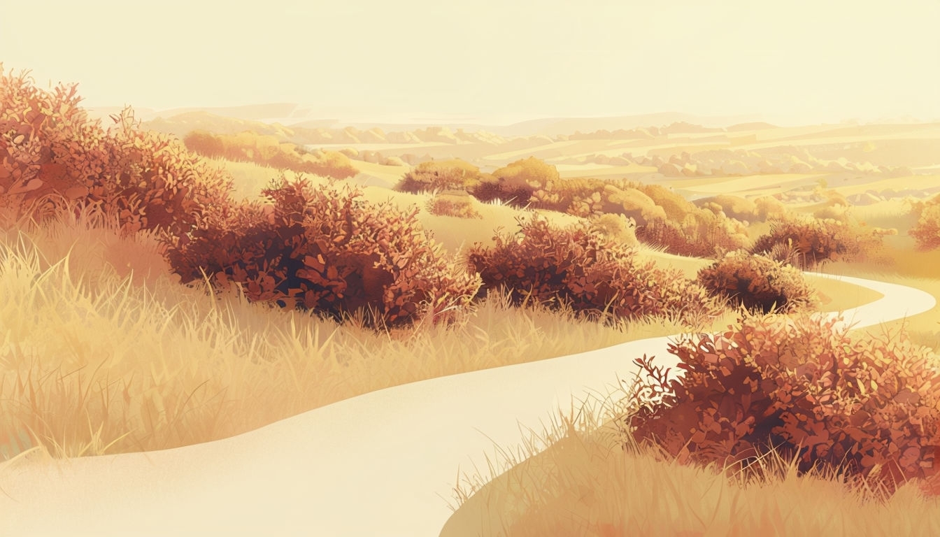 Tranquil Pastoral Landscape Illustration for Calming Virtual Backgrounds