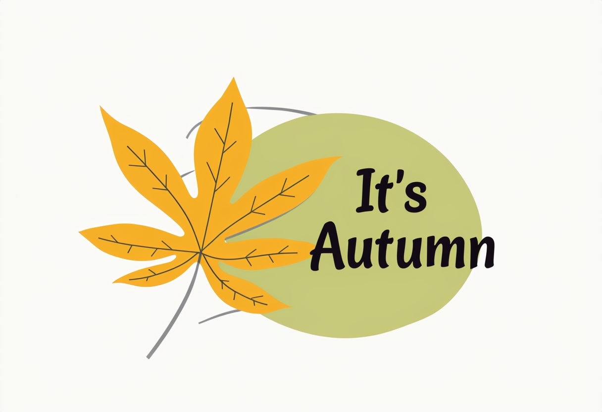 Minimalist Autumn Leaf Illustration with Handwritten Text Sticker