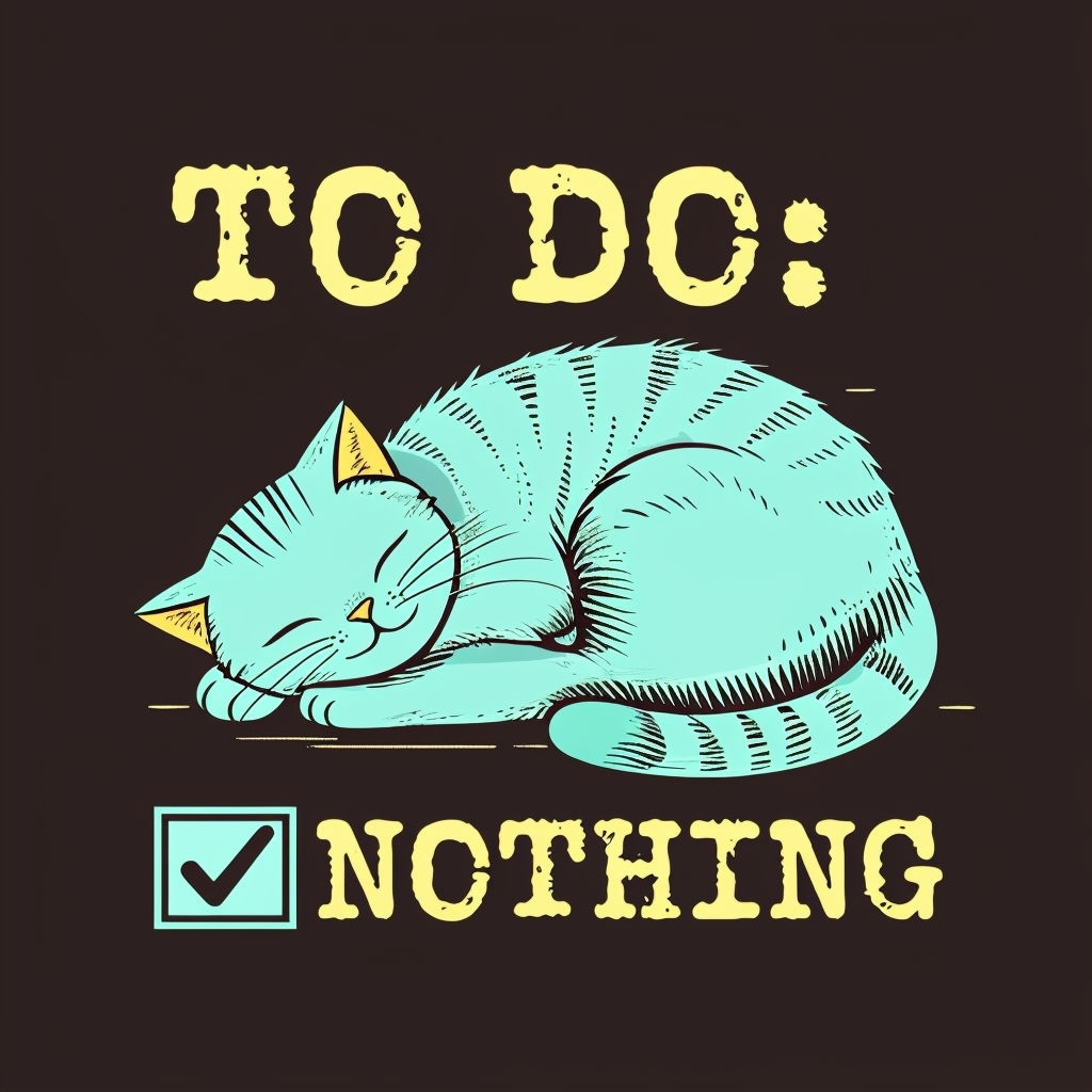 Turquoise Striped Cat Sleeping with Humorous To Do List T-Shirt