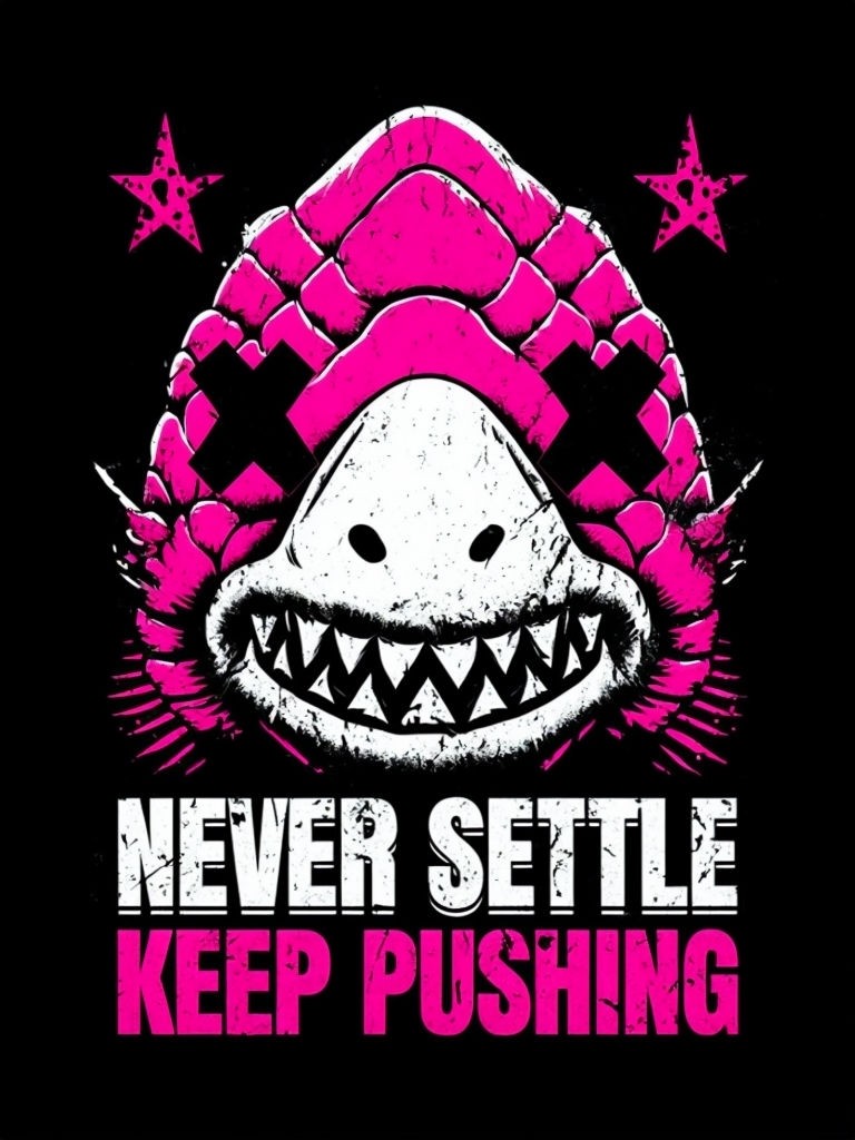 Motivational Neon Shark Head Design Never Settle T-Shirt