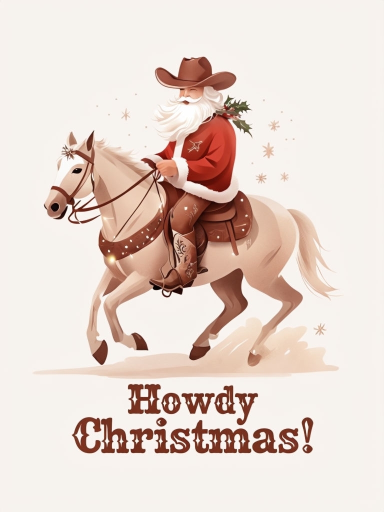 Santa on Galloping Horse with Western Twist Holiday Card