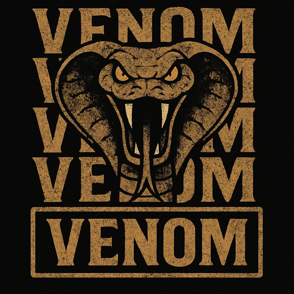Fierce Golden Cobra Head with Venom Text T-Shirt