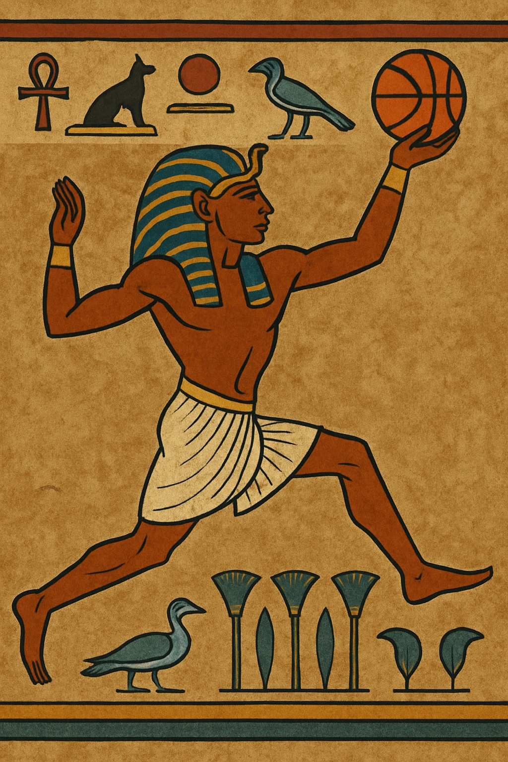 Playful Egyptian Pharaoh with Basketball Digital Illustration Art