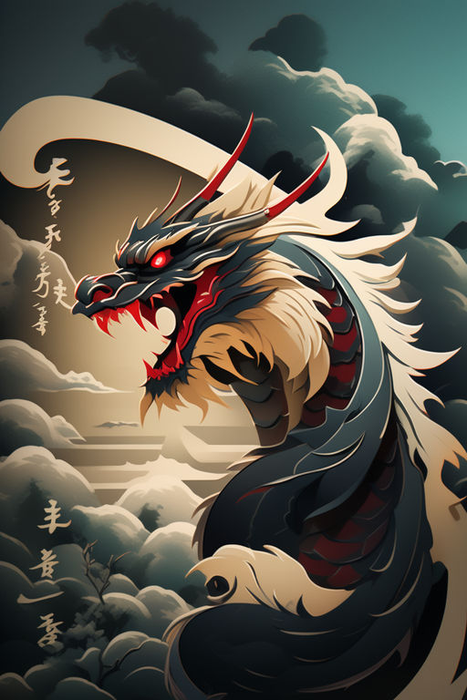 A vector graphic scary japanese dragon wrapped around an eng... by ...