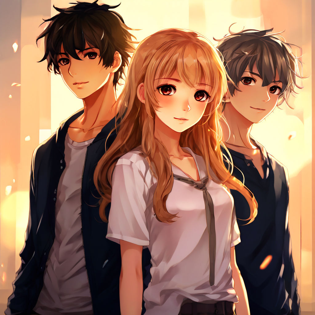 2 boys and a girl with very detailed anime-style faces