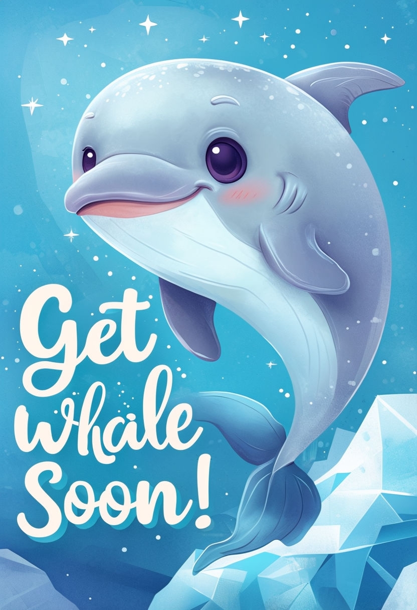 Friendly Beluga Whale Get Whale Soon Illustration Art