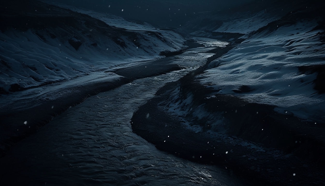 Serene Nighttime Landscape with Moonlit Stream Virtual Backgrounds