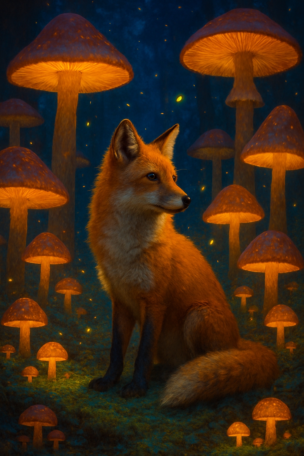 Enchanting Red Fox in a Magical Mushroom Forest Art