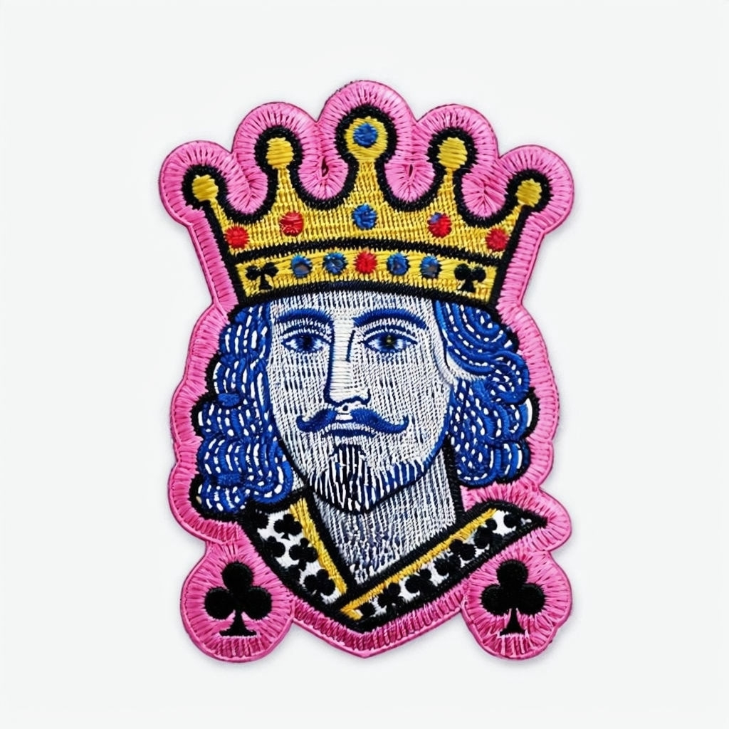 Vibrant Embroidered Playing Card King Patch Design for Hats