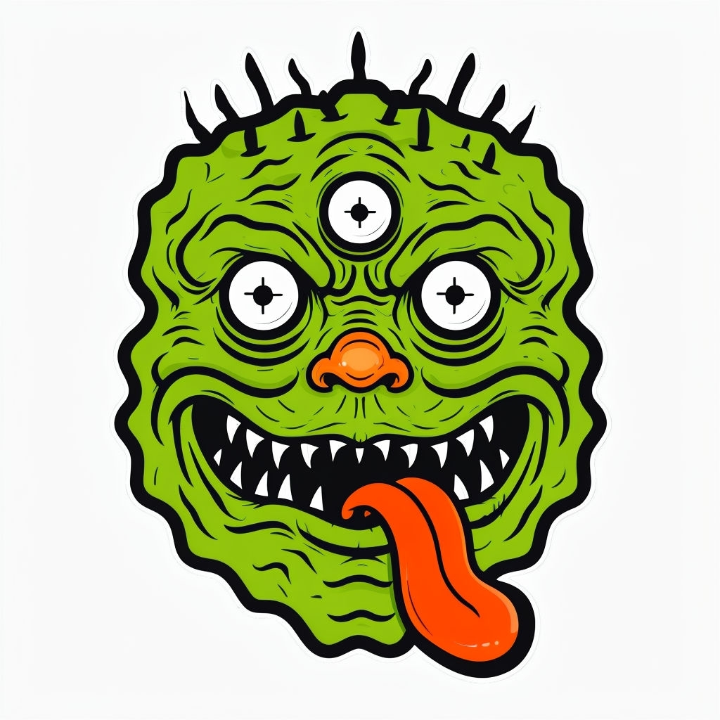 Playful Lime Green Cartoon Monster Face Patch Sticker