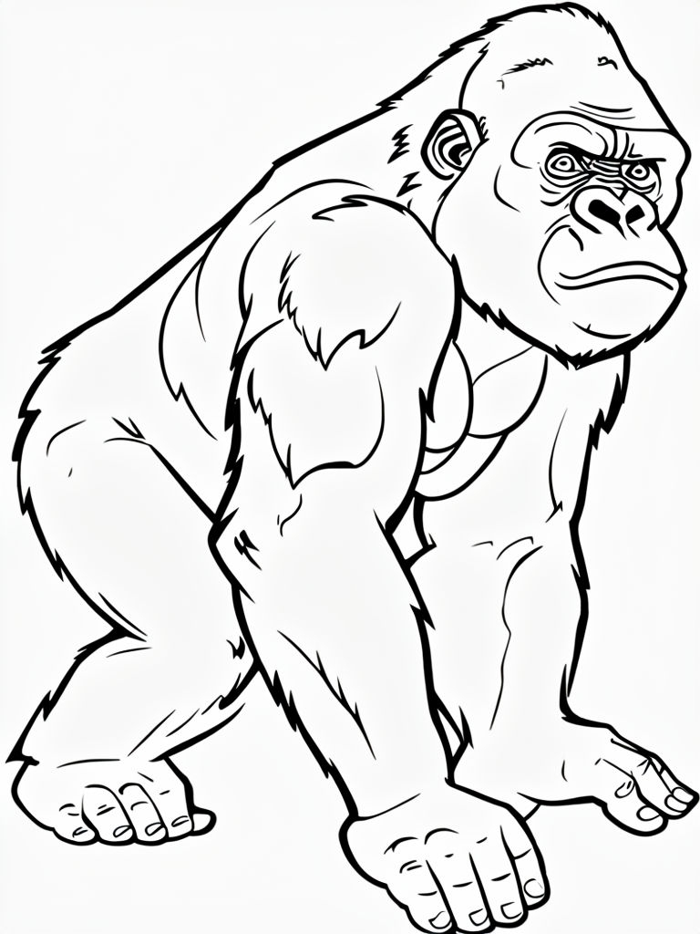 Black and White Cartoon Gorilla Side Profile Illustration Coloring Book Page