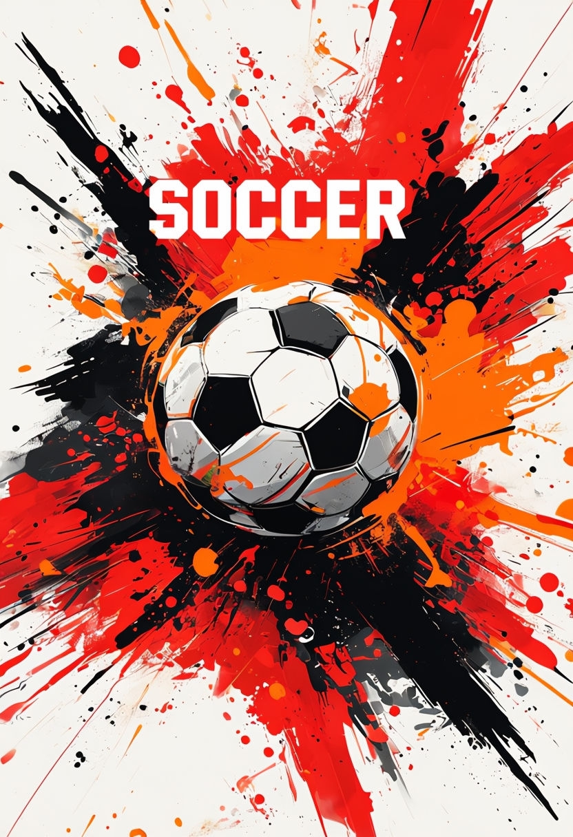 Dynamic Soccer Ball Design with Energetic Brush Strokes Poster