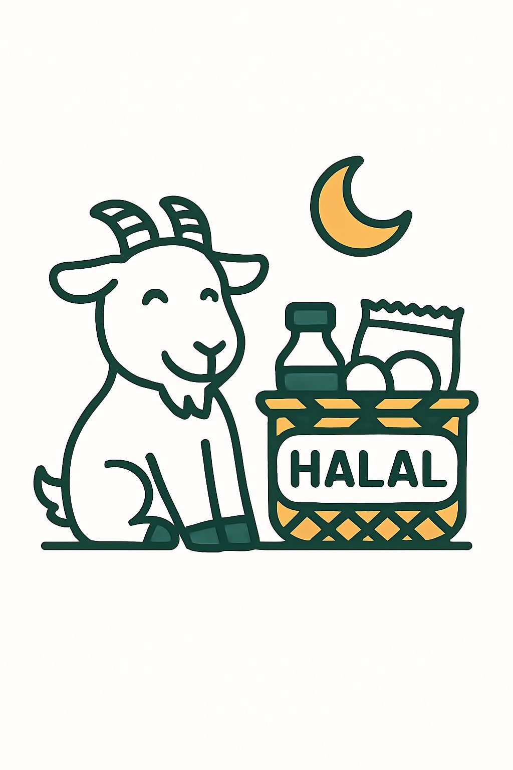 Smiling Cartoon Goat with Halal Basket Illustration T-Shirt