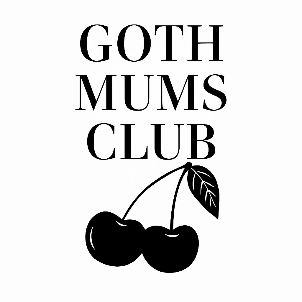Goth Mums Club Minimalist Black Text with Cherries Sticker