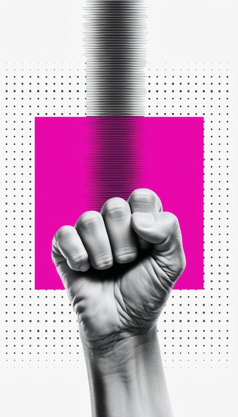 Minimalist Magenta Square Over Black and White Fist Mobile Wallpaper