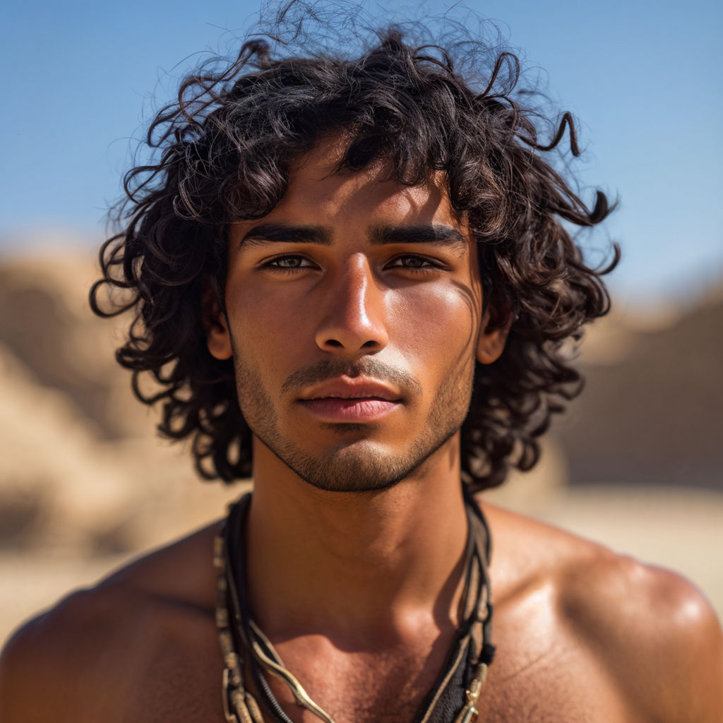 A handsome tanned young egyptian man with long wavy hair