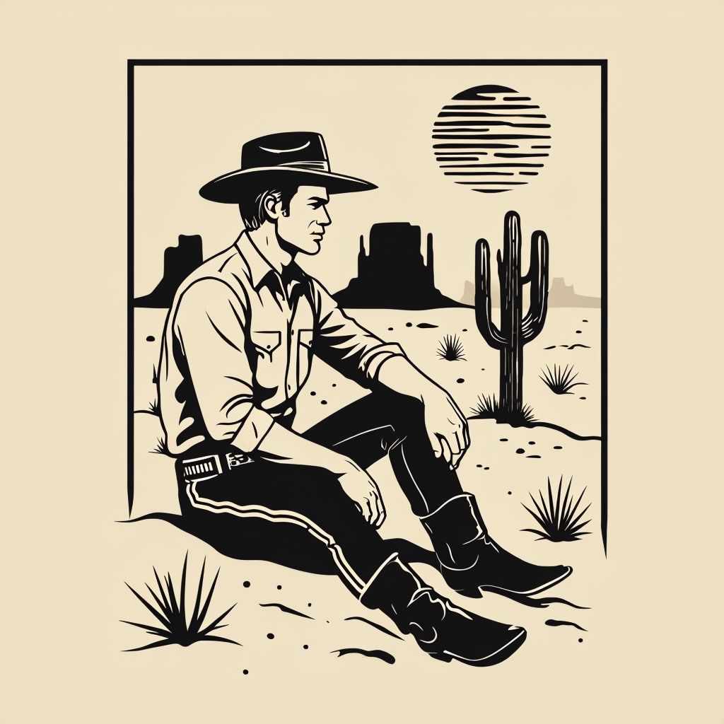 Minimalist Cowboy in Desert Landscape Vintage T-Shirt