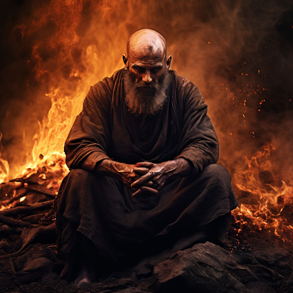 Job sick with sores on his skin and bald sitting in ashes in... by ...