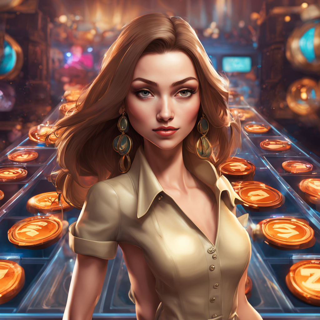 Fashionable woman spins free spins, 3d style, realistic game as she wins the level --ar 2:3