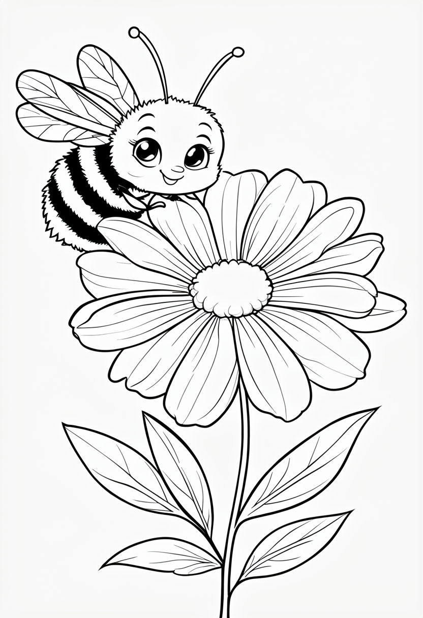 Playful Cartoon Bee and Daisy Coloring Page Design Coloring Book Pages