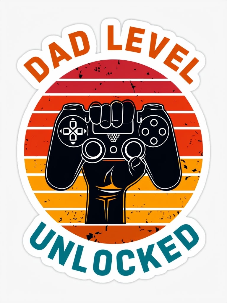 Vintage Dad Level Unlocked Gaming Controller Sticker