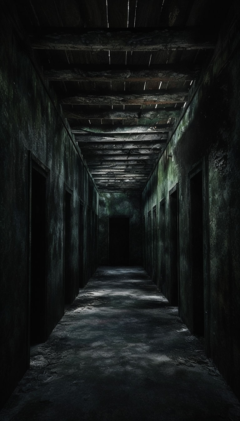 Eerie Dimly Lit Hallway Photograph with Vanishing Point Perspective Mobile Wallpaper