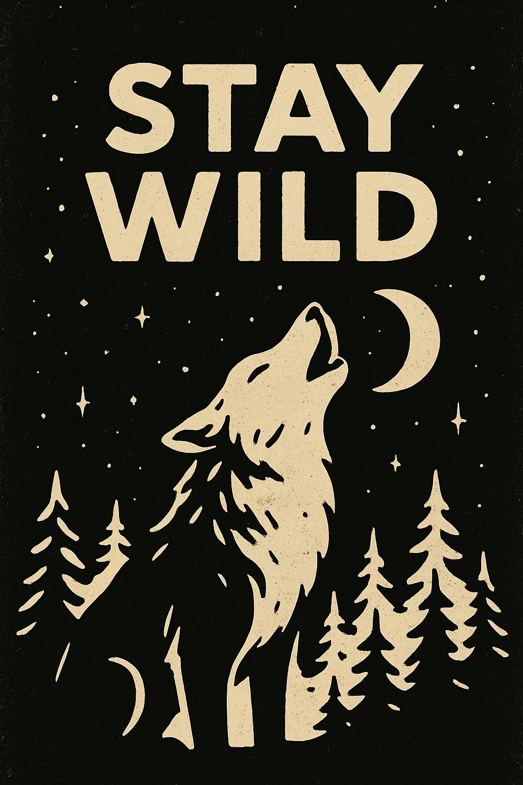 Vintage Wolf Howling at Moon Stay Wild T-Shirt