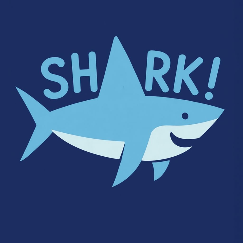 Playful Cartoon Shark Illustration with Cheerful Text Logo