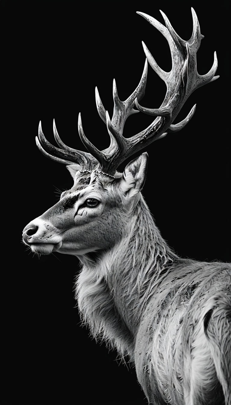 Elegant Black and White Stag Portrait for Mobile Wallpaper