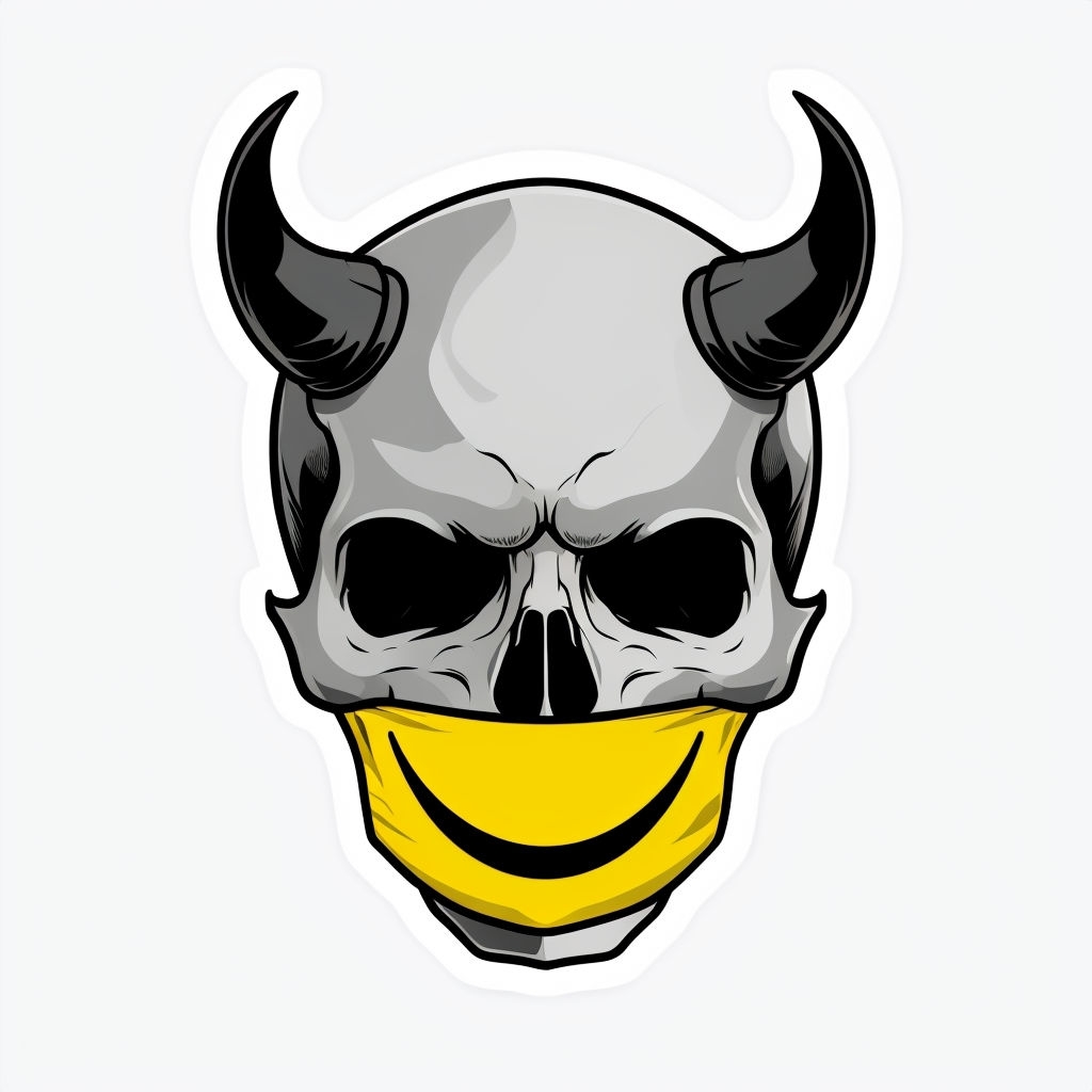 Demonic Skull with Horns and Smiley Face Mask Sticker