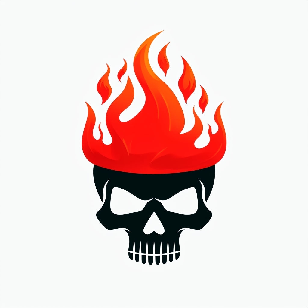 Stylized Black Skull with Fiery Crown Minimalist Sticker