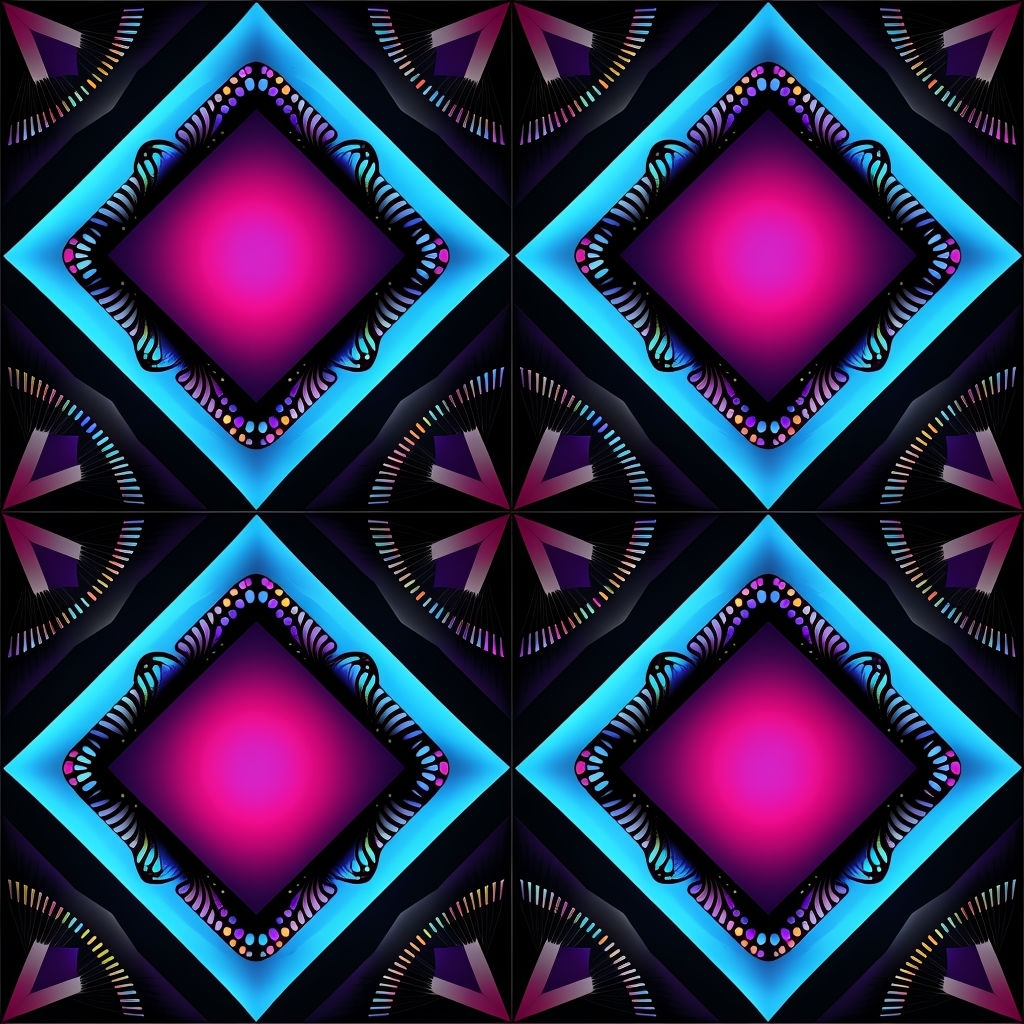 Vibrant Geometric Neon Diamond Pattern on Black Background Seamless Patterns