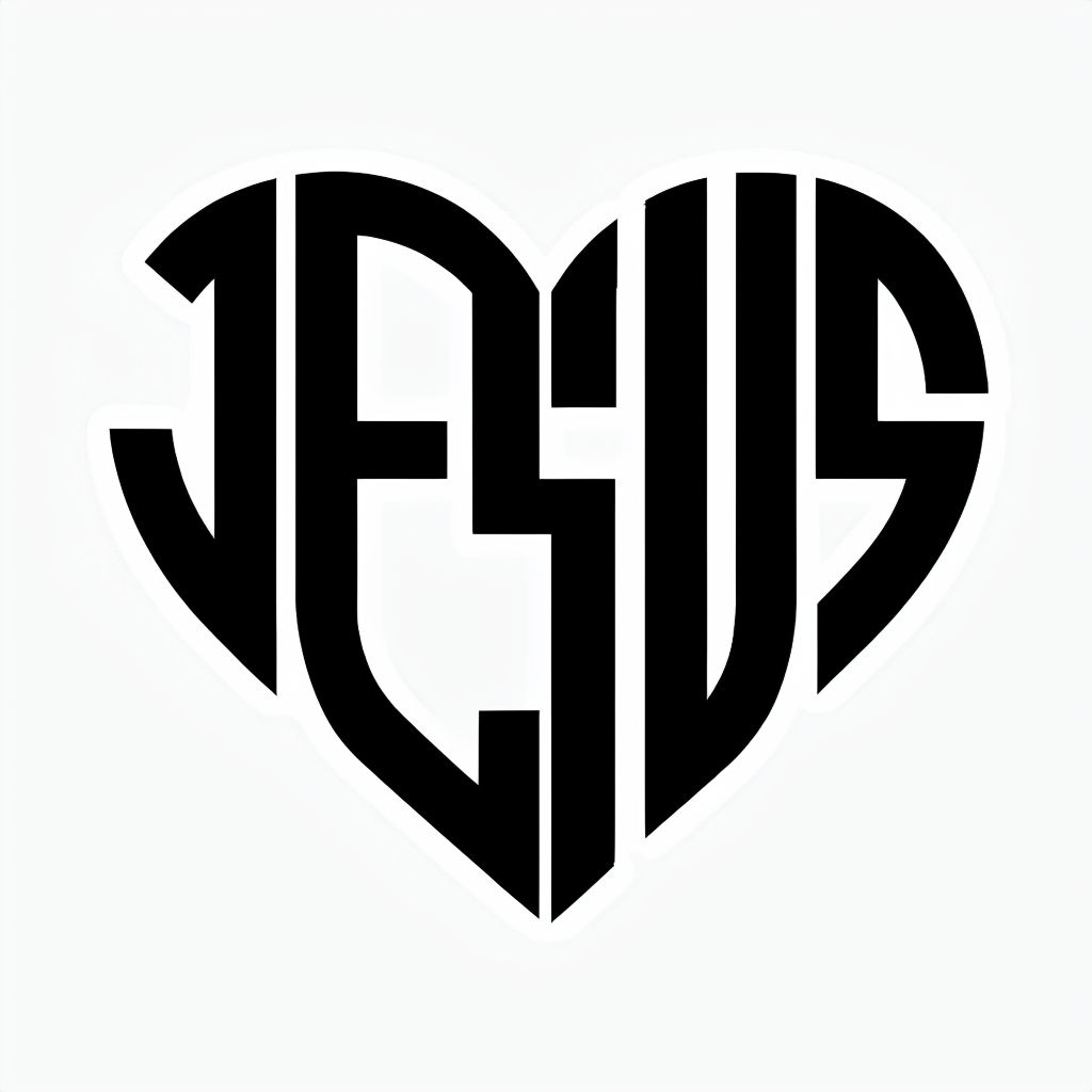 Symmetrical Heart Shaped JESUS Typography Design T-shirt