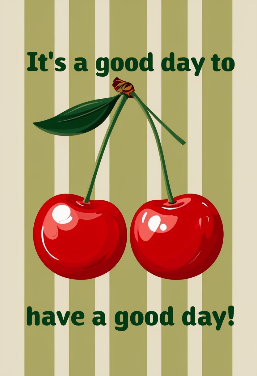 Cheerful Red Cherries Graphic with Positive Quote Poster