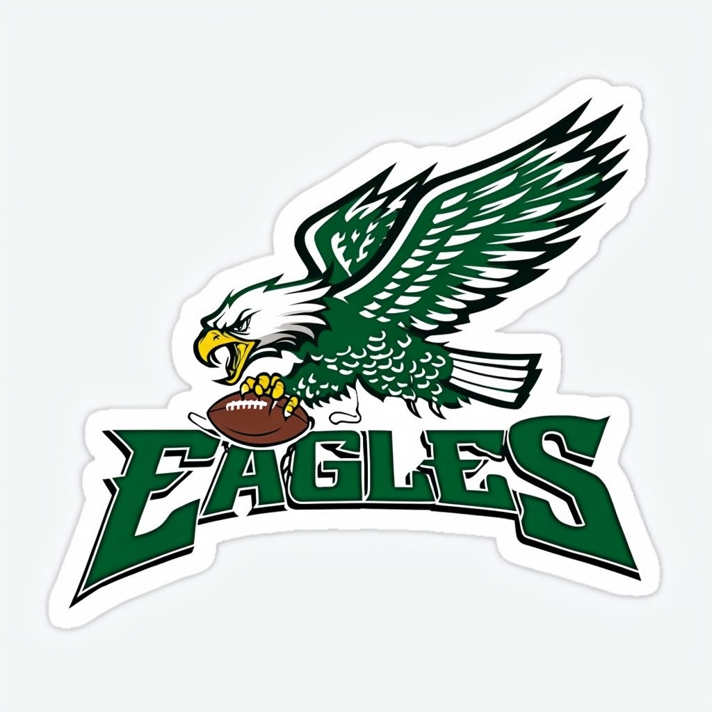 Dynamic Eagles Team Logo Sticker with Cartoon Eagle and Football