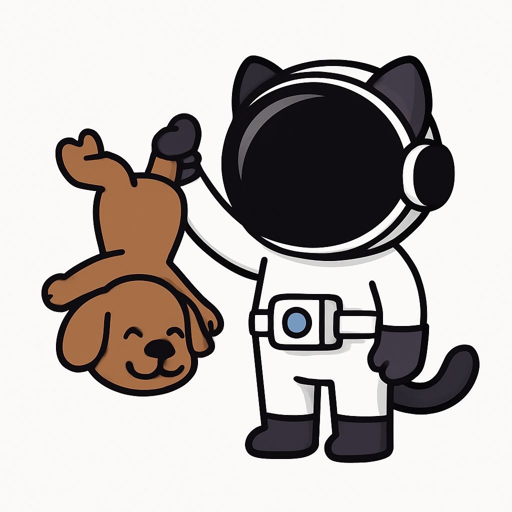 Whimsical Cat Astronaut Holding Dog Plush Toy Cartoon Sticker