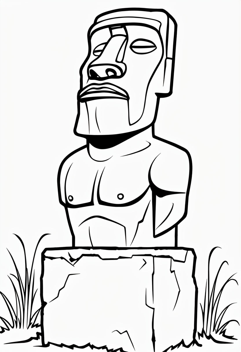 Bold Line Art Moai Statue Coloring Page for Relaxation Coloring Book Pages