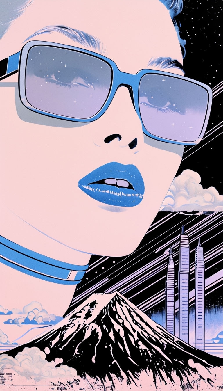 Surreal Close-Up Face with Lavender Sunglasses Mobile Wallpaper