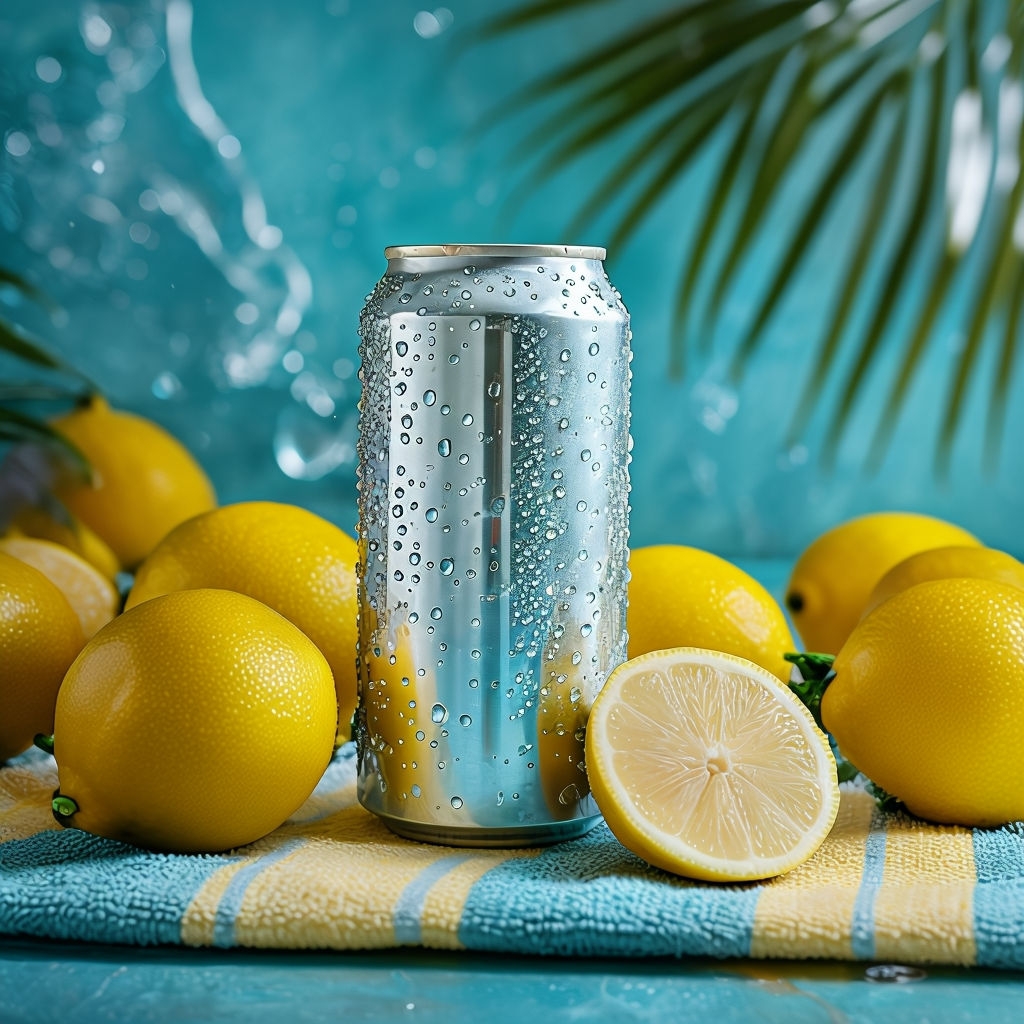 Refreshing Summer Still Life with Lemon and Aluminum Can Mockup