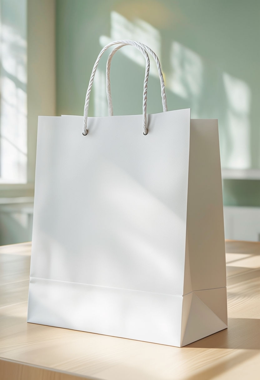 Photorealistic White Matte Paper Shopping Bag Mockup