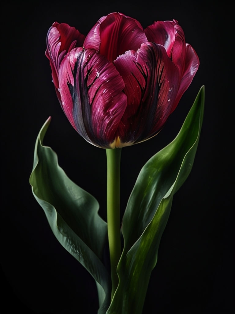 Dramatic Close-Up of Magenta Tulip Against Black Background Mobile Wallpaper