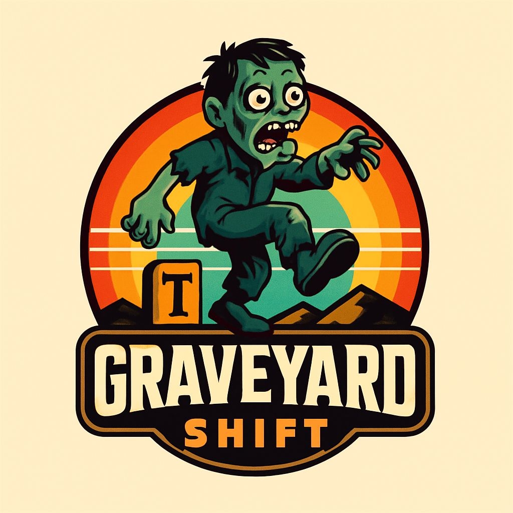 Vintage Zombie Graveyard Shift Cartoon Illustration T-Shirt