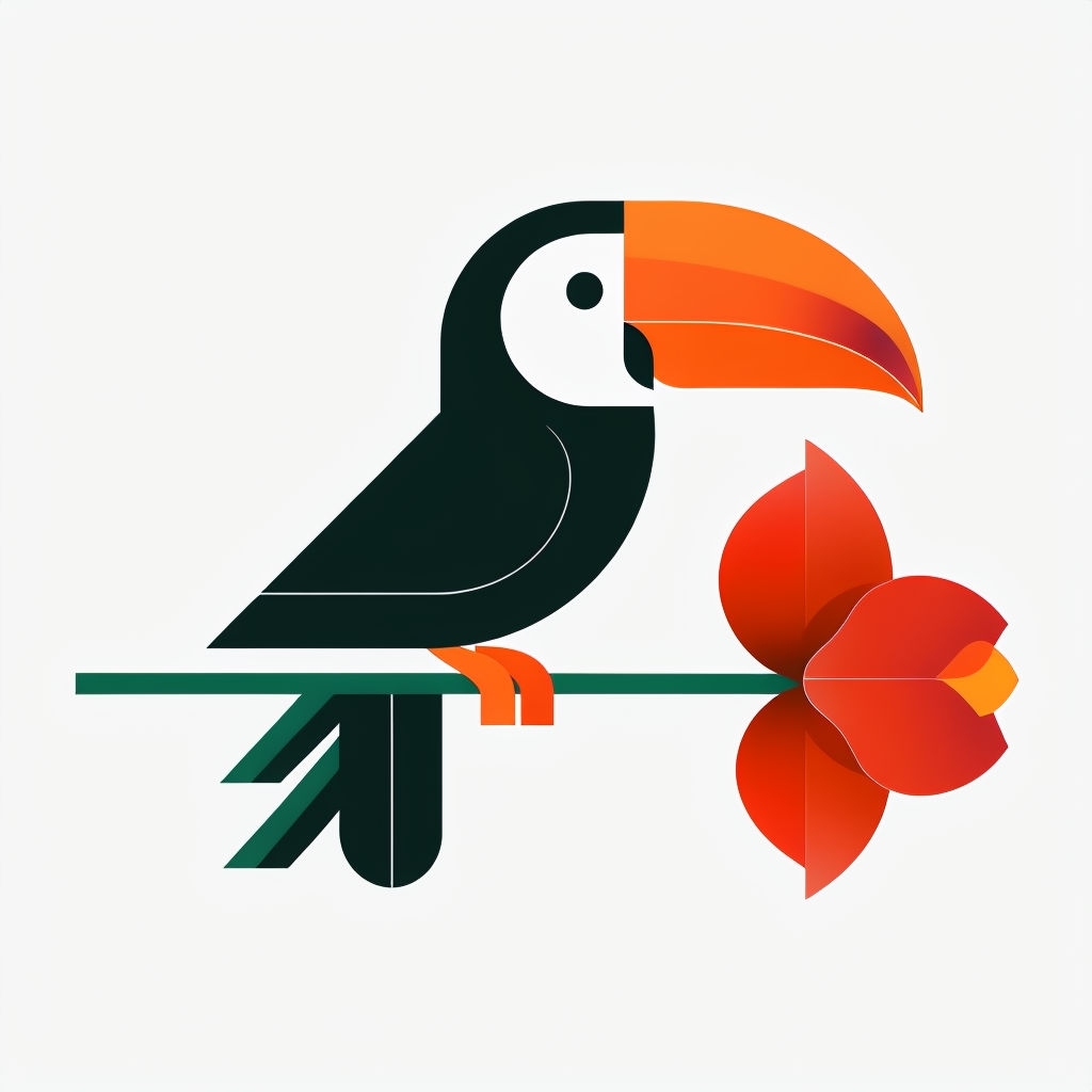 Stylized Minimalist Toucan with Flower Illustration Sticker